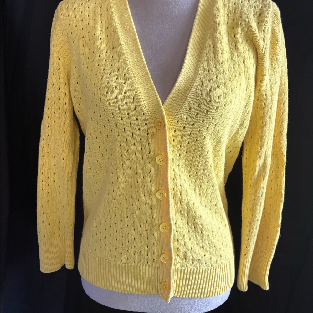 Liz Claiborne Yellow Open-Knit Button Front Cardigan Women’s Large